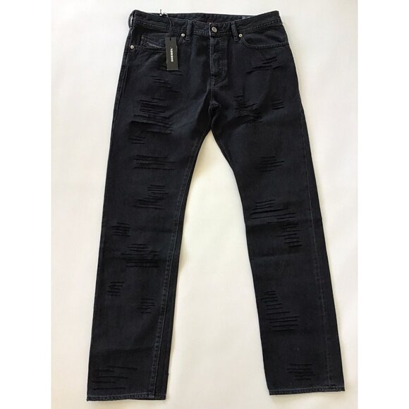 $228 Diesel Men's Buster Regular Slim Tapered Destroy Jeans 084PQ Black Size 34 - Picture 2 of 12